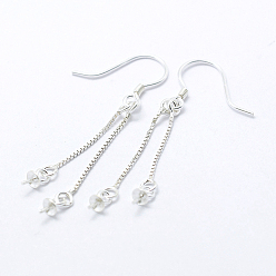 Silver 925 Sterling Silver Earring Hooks Findings, with Box Chain & & Cup Pearl Bail Pin, Silver, 45x0.8mm, 20 Gauge, Pin: 0.8mm, Tray: 3mm