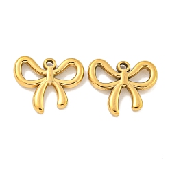 Настоящее золото 18K Ионное покрытие (ip) 304 подвески из нержавеющей стали, очарование бантом, реальный 18 k позолоченный, 13x16x5 мм, отверстие : 1.2 мм
