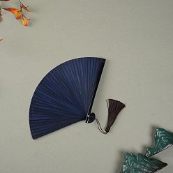 Midnight Blue Bamboo Folding Fan with Tassel, for Party Wedding Dancing Decoration, Midnight Blue, 180x340mm