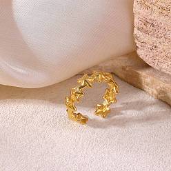 Звезда 304 открытые кольца манжеты из нержавеющей стали, золотые, звезда, 6.5 мм, размер США 7 1/4 (17.5 мм)