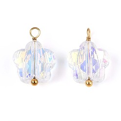 Прозрачный Подвески-цветы из гальванического стекла, с 304 петлей из нержавеющей стали, реальный 18 k позолоченный, граненые, ионное покрытие (ip), прозрачные, 14.5~15x10x5.5 мм, отверстие : 1.8 мм