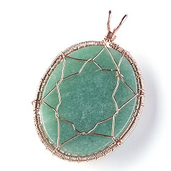 Mixed Stone Natural & Synthetic Mixed Stone Big Pendants, with Rose Gold Tone Brass Findings, Oval with Tree of Life, 56~58.5x35~36x12~13.8mm, Hole: 4.2~5.2x4.6~6mm