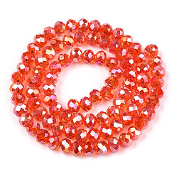 Orange Red Electroplate Glass Beads Strands, AB Color Plated, Faceted, Rondelle, Orange Red, 6x5mm, Hole: 1mm, about 85~88pcs/strand, 16.1~16.5 inch(41~42cm)