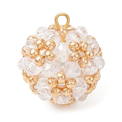 Белый Подвески из гальванического стекла, круглых рокайль и стеклянных бусин-жемчужин, круглые, белые, 23.5x21 мм, отверстие : 2 мм