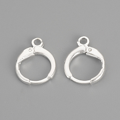 Silver Brass Huggie Hoop Earring Findings, with Loop, Silver Color Plated, 15x11.5x2mm, Hole: 2mm, Pin: 1mm