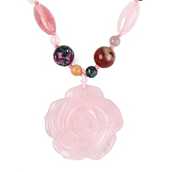 Mixed Stone Natural & Synthetic Mixed Stone Flower Pendant Necklaces, with Stainless Steel Clasps, Stainless Steel Color, Mixed Dyed & Undyed, 18.50 inch(47cm)~20.67 inch(52.5cm)