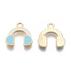 Небесно-голубой Экологически чистые подвески из цинкового сплава, с эмалью, без кадмия, без никеля и без свинца, наушники, золотой свет, голубой, 15x14x2 мм, отверстие : 2 мм