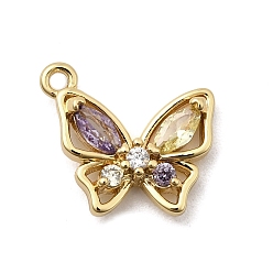 Настоящее золото 18K Латунные микро проложить кубического циркония подвески, бабочка, долговечный, без никеля , реальный 18 k позолоченный, 12x13x3.5 мм, отверстие : 1.2 мм