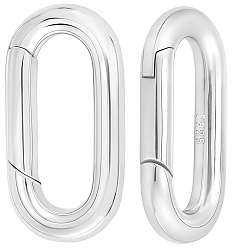 Серебро 2 шт. 925 Кольца с пружинным затвором из стерлингового серебра, овальные, серебряные, 17.5x9x2 мм, внутренний диаметр: 12.5x4.5 мм