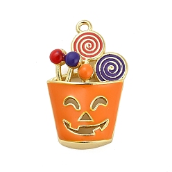 Barrel Подвески из латуни и эмали на Хэллоуин, стойки покрытие, долговечный, без свинца и без кадмия, реальный 18 k позолоченный, баррель, 25x15.5x7 мм, отверстие : 1 мм