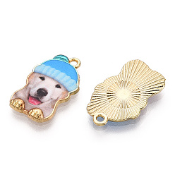 Темно-Голубой Подвески из сплава светлого золота с принтом, собака из коробки с подвесками в кепке, глубокое синее небо, 22.5x14x2.5 мм, отверстие : 1.6 мм
