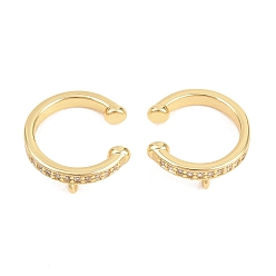 Настоящее золото 18K Фурнитура ушных манжет из латуни с микропаве из прозрачного кубического циркония, с петлей, без кадмия и без свинца, долговечный, стойки покрытие, реальный 18 k позолоченный, 14.5x14x2.5~4.5 мм, отверстие : 1.2 мм