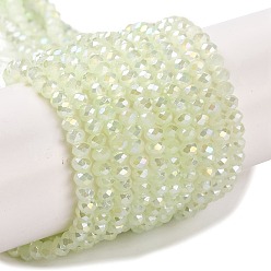 Светлый Золото-желтый Запекание гальванических нитей стеклянных бусин, AB цвет, граненые, рондель, светлый золотарник желтый, 4x3 мм, отверстие : 1 мм, около 105~110 шт / нитка, 38~39 см