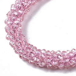 Pearl Pink Faceted Transparent Glass Beads Stretch Bracelets, Rainbow Plated, Rondelle, Pearl Pink, Inner Diameter: 2 inch(5cm)