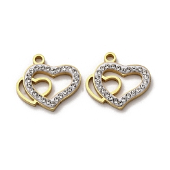Золотой 304 подвески из нержавеющей стали и глиняных страз, сердце, ионное покрытие (ip), золотые, 15.5x17.5x2.5 мм, отверстие : 1.8 мм