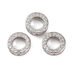 Платинированный 925 оправы из стерлингового серебра с микропаве из прозрачных кубических цирконий, плоско-круглые, Реальная платина, 7.5x2.5 мм, отверстие : 0.7 мм, внутренний диаметр: 4.5 мм