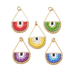 (52) Непрозрачная лаванда 304 подвески из нержавеющей стали, со стеклянными бисеринами, с целью перехода в кольце, очарование слезы, разноцветные, 29x19x2 мм, отверстие : 3.2 мм