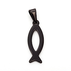 Gunmetal 304 Stainless Steel Pendants, Jesus Fish/ Christian Ichthys Ichthus, for Easter, Gunmetal, 26.5x9x1.5mm, Hole: 3x6mm