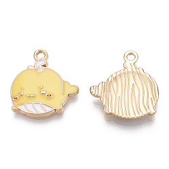 Verge D'or Pâle Pendentifs en alliage de zinc respectueux de l'environnement, avec l'émail, sans cadmium et sans nickel et sans plomb, forme de baleine, or et de lumière, verge d'or pale, 19x17~18x2mm, Trou: 1.8mm