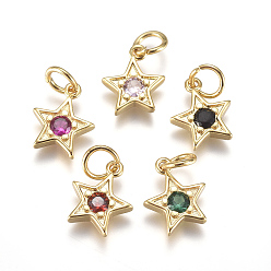 (52) Непрозрачная лаванда Латунные микро проложить кубического циркония прелести, с целью перехода в кольце, долговечный, звезда, реальный 18 k позолоченный, разноцветные, 10x9x2 мм, отверстие : 3 мм