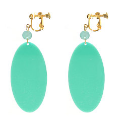 Аквамарин Акриловые серьги-клипсы, золотые, овальные, аквамарин, 79x39 мм