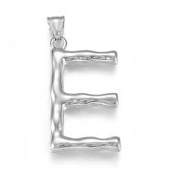 Letter E Устойчивые к потускнению 304 подвески из нержавеющей стали, бамбуковая буква, цвет нержавеющей стали, letter.e, 46x25x5.5 мм, отверстие : 5x8 мм