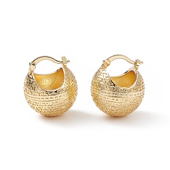Real 18K Gold Plated Textured Ball Brass Huggie Hoop Earrings for Women, Real 18K Gold Plated, 23x19x19.5mm, Pin: 0.4mm