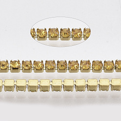 Свет Колорадо Топаз 304 цепочки из страз из нержавеющей стали, с катушкой, горный хрусталь чашка цепи, золотые, свет Колорадо Топаз, 2x2x2 мм, около 32.8 футов (10 м) / рулон