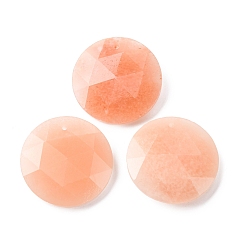 Розовый Авантюрин Натуральные розовые авантюрные подвески, Грановитая Плоский круглые прелести, 25x6.5~7 мм, отверстие : 1 мм