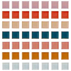 Mixed Color 56Pcs 7 Colors Glass Mosaic Cabochons, with Stick, Square, Mixed Color, 15x15x4mm, 8pcs/color