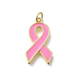 Awareness Ribbon Октябрь рак груди розовая лента осведомленности латунные эмалевые подвески, с целью перехода в кольце, реальный 18 k позолоченный, осведомленности ленты, 23x13x2 мм, отверстие : 3.5 мм