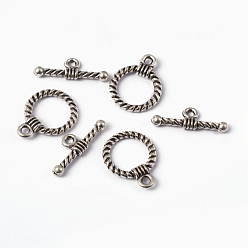 Antique Silver Tibetan Style Alloy Toggle Clasps, Cadmium Free & Nickel Free & Lead Free, Ring, Antique Silver, Ring: 19x14x3mm, Hole: 2mm, Bar: 20x8x3mm, Hole: 2mm