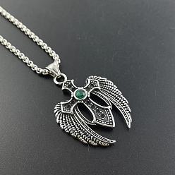 Античное Серебро Винтажная готика 304 ожерелья с подвесками из нержавеющей стали с кубическим цирконием, крест с крылом ангела, античное серебро