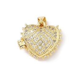 Прозрачный Подвески-медальоны в форме сердца из латуни с прозрачным кубическим цирконием, без свинца и без кадмия, долговечный, стойки покрытие, реальный 18 k позолоченный, прозрачные, 17x19x7 мм, отверстие : 4.5x3.5 мм, внутренний диаметр: 13.5x13.5 мм