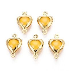 Золотистый Подвески из латуни, сердечные ссылки, с фарфором, долговечный, без никеля , золотые, 13.5x8x3.5~4 мм, отверстие : 1~1.2 мм