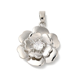 Платина Покрытие стойки латунь микропаве прозрачные подвески из кубического циркония, долговечный, без свинца и без кадмия, цветок, платина, 22x19x5 мм, отверстие : 4.5x2.5 мм