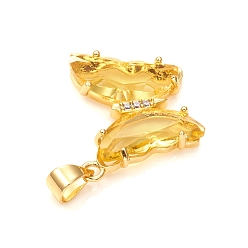 Gold Glass Pendants, with Brass Clear Micro Pave Cubic Zirconia, Butterfly, Golden, Gold, 24x21x4mm, Hole: 5.5x3.5mm