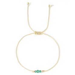 Зеленый Авантюрин Простые повседневные плетеные браслеты из латуни и натурального зеленого авантюрина, регулируемые браслеты из шнура для женщин и мужчин