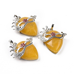 Topaz Jade Natural Topaz Jade Pendants, Teardrop with Mask Charms, with Rack Plating Platinum Plated Brass Ruby Rhinestone Findings, 37~37.5x34.5~36x10~11mm, Hole: 6x4mm