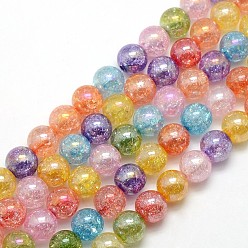 Mixed Color Electroplate AB Color Plated Synthetic Crackle Quartz Round Beads Strands, Dyed & Heated, Mixed Color, 8mm, Hole: 1mm, about 52pcs/strand, 15.5~16 inch