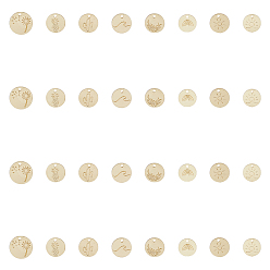 Настоящее золото 16K 28шт 7 стили подвески из сплава, плоский круглый с рисунком волны/солнца/ананаса/кактуса/цветка/солнца/одуванчика, реальный 16 k позолоченный, 12~15x1~2 мм, отверстие : 1.2~1.5 мм, 4 шт / стиль