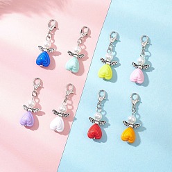 Античный Серебристый & Платиновый Подвесные украшения в виде ангелов из непрозрачного акрила, со стеклянными жемчужными бусинами и застежками-карабами из цинкового сплава., старинное серебро и платина, 38 мм