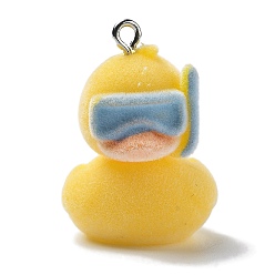 Утка Подвески из смолы, с железной платиной петлей, прелести утки, утка, 28x19.5x22 мм, отверстие : 2 мм