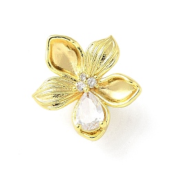 Настоящее золото 18K Латунные микропаве прозрачные подвески с фианитом, , реальный 18 k позолоченный, 14.5x15.5x8 мм, отверстие : 3.5 мм