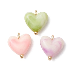 Золотой 3шт 3 цветные непрозрачные акриловые подвески, сердце прелести, с 304 петлями из нержавеющей стали, золотые, 19.5x17x7.5 мм, отверстие : 4.5 мм, 1 шт / цвет