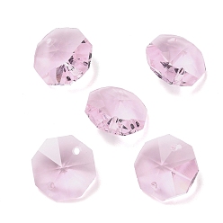 Pink Подвески из прозрачного стекла, восьмиугольные ссылки, граненые, розовые, 16x16x8.5 мм, отверстие : 1.6 мм