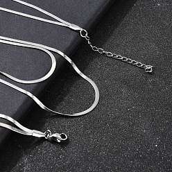 Нержавеющая Сталь Цвет 304 плоские змейки из нержавеющей стали, двойные цепочки-ожерелья, не тускнеет, цвет нержавеющей стали, 16.93 дюйм (43 см)