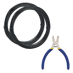 Черный Наборы ювелирных изделий в проволочной обертке своими руками, с алюминиевой проволокой и железными кусачками, чёрные, 18 датчик, 1 мм, 10 м / рулон, 2 рулонов / набор