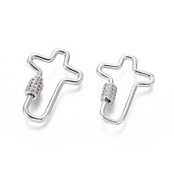 Платина Латунные микропаве, кубический цирконий, винт, карабин, подвески с замком, для изготовления ожерелий, крестик, платина, 30x21x2 мм