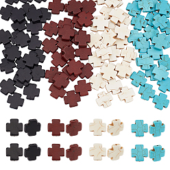 (52) Непрозрачная лаванда 4 нитки 4 цветные синтетические бирюзовые бусины нити, окрашенные, религия, крестик, разноцветные, 15x15x4 мм, отверстие : 1 мм, около 27 шт / нитка, 15.40'' (39.12 см), 1 цвет/прядь